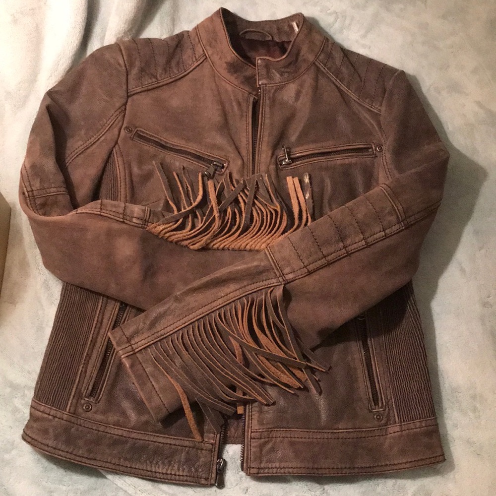 Real Leather Jacket w/Fringe S